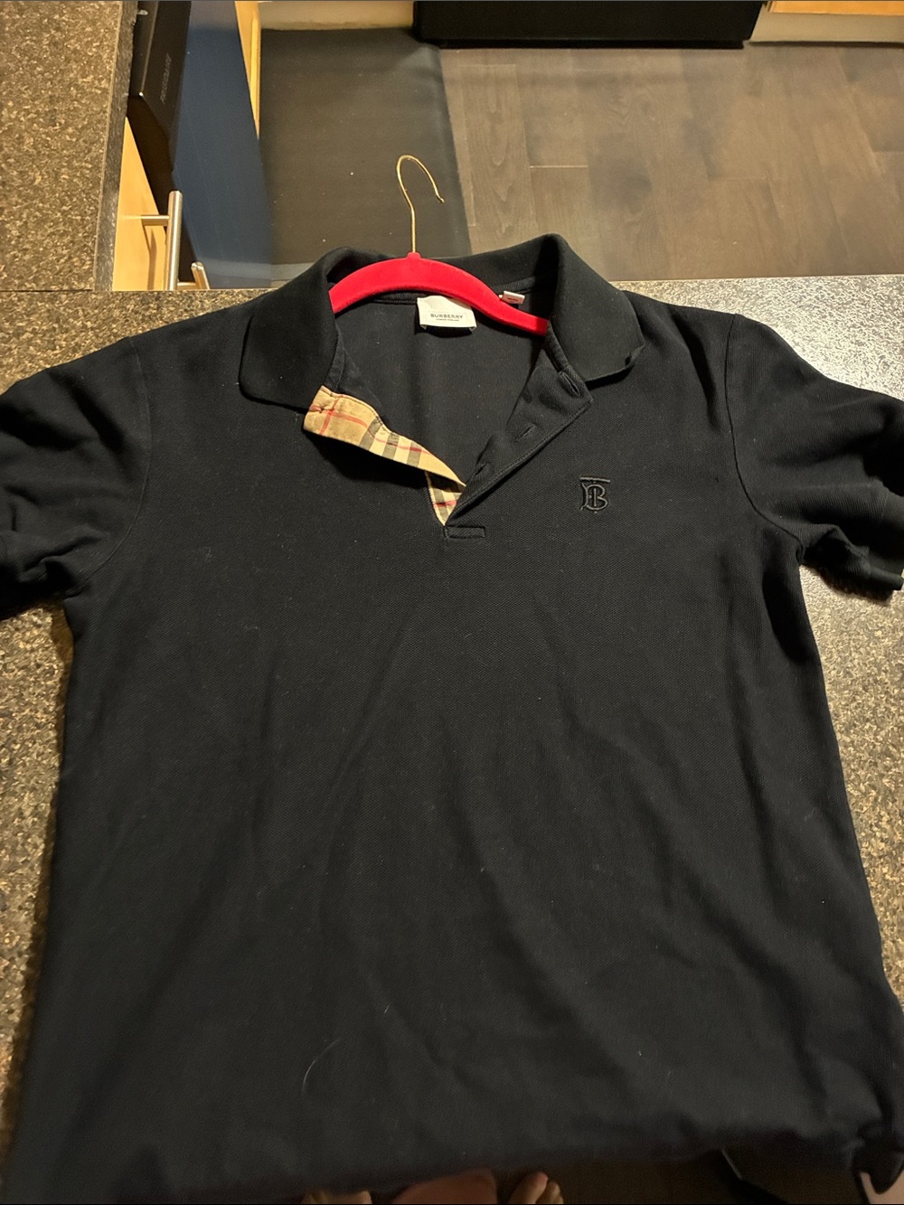 Burberry Black Polo with Signature Check Collar Trim